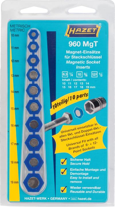 Immagine prodotto HAZET Inserto magnetico ∙ per inserti chiave a bussola 960MGT ∙ Profilo esagonale esterno (19 mm, 10 mm, 14 mm, 18 mm, 11 mm, 12 mm, 17 mm, 15 mm, 13 mm, 16 mm)