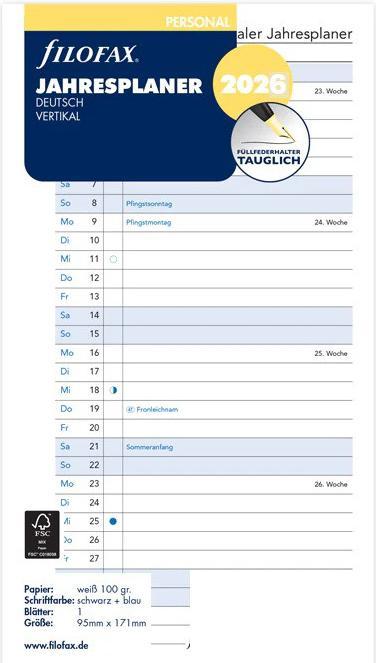 Image du produit Filofax PE PLAN ANNUEL 2026 VERTICAL (Non contraignant, Allemand)