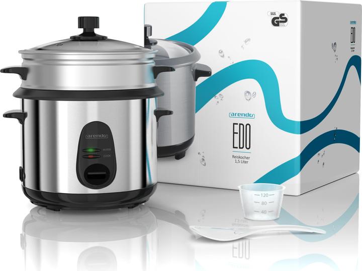 Produktbild Arendo Reiskocher 1l, 400 W, Dampfgareinsatz, Warmhaltefunktion, Dampfgarer, Hitzeschutz, mit Zubehör