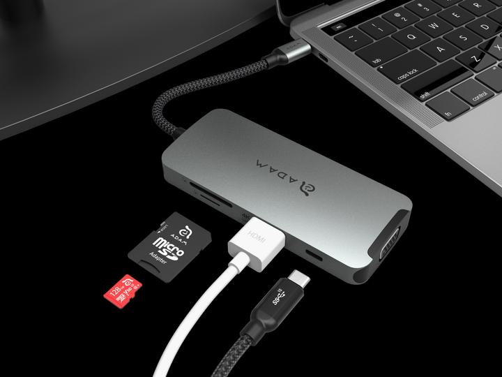Produktbild Adam Elements CASA A08 Multi-Function Hub 8in1, grey (USB-B, 8 Ports)