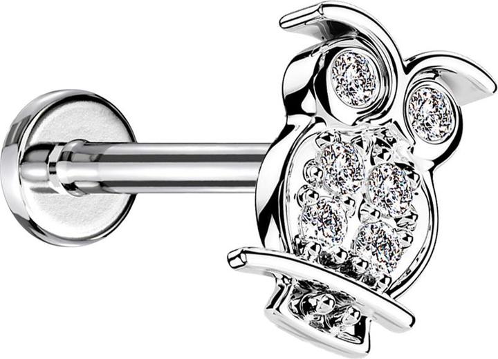 Produktbild Star Piercing Micro Labret Innengewinde silber Eule Kristalle silber (Messing, Chirurgenstahl 316L)