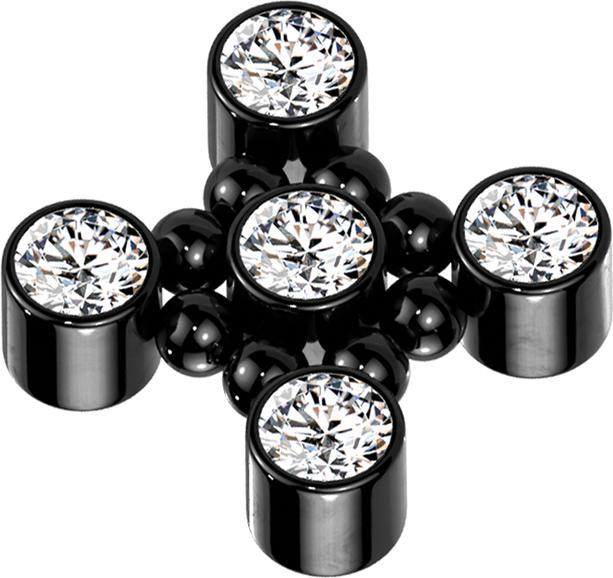 Actual product image Star Piercing Dermal Anchor black Square eight beads five crystals silver (Titanium G23, without brass)