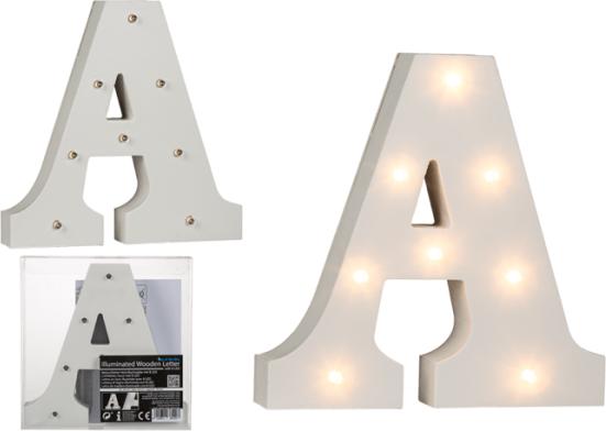 Immagine prodotto Ootb Lettera A illuminata in legno, con 8 LED, circa 16 cm