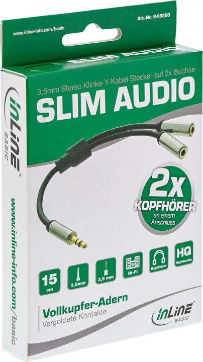 Produktbild InLine 3.5mm Klinke – 2x 3.5mm Buchse (0.15 m, 3.5mm Klinke (AUX))