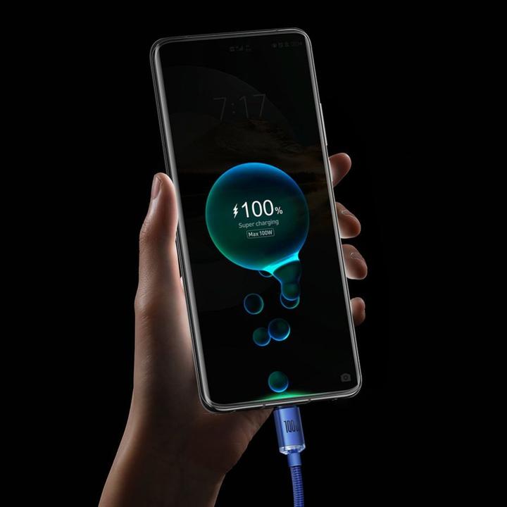 Actual product image Baseus Crystal Shine Series Fast Charging Data Cable USB to Type-C 100W 2m Blue (2 m, USB 2.0)