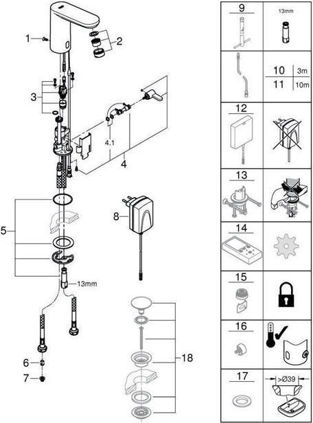 Produktbild Grohe Eurosmart CE Infrarot-Waschtischarmatur mit Temperaturregulierung, netzbetrieben