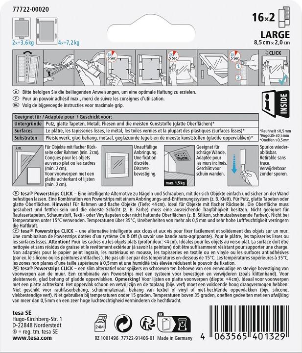 Nutritional values and ingredients tesa Powerstrips Velcro adhesive pads (7.20 kg)