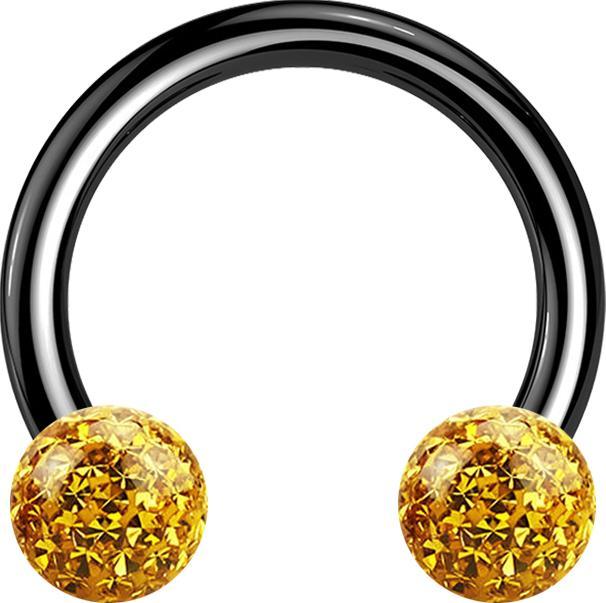 Produktbild Star Piercing Micro Circular Barbell schwarz mit zwei Kristall Kugeln topaz Epoxy Schutzschicht (Titan G23, ohne Messing)
