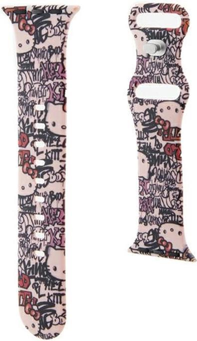 Hello Kitty Pasek HKAWMSDGPTP Apple Watch 38/40/41mm różowy/pink strap Silicone Tags Graffiti (Silicone, Steel)