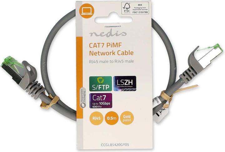 Produktbild Nedis Cat 7 Kabel | S/FTP | RJ45 Stecker | RJ45 Stecker | 0.50 m | Snagless | Rund | LSZH | Grau | L (S/FTP, CAT7, 0.50 m)