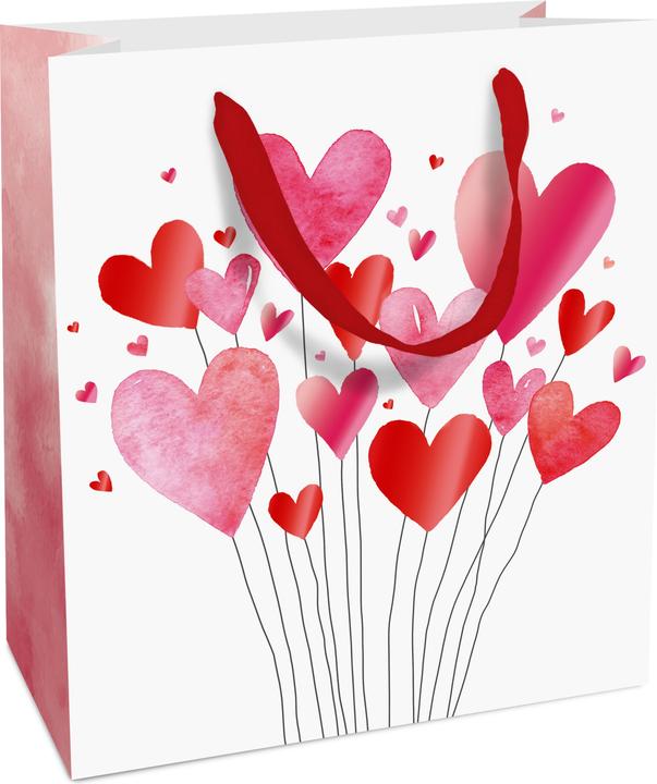 Produktbild Braun + Company Geschenktasche Lovely Hearts 18 x 21 x 8 cm, Weiss/Rot (Geschenktüte, 1 x)