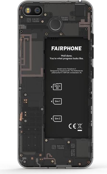 Produktbild Fairphone 3 (64 GB, Dark Translucent, 5.65", Dual SIM + SD, 12 Mpx, 4G)