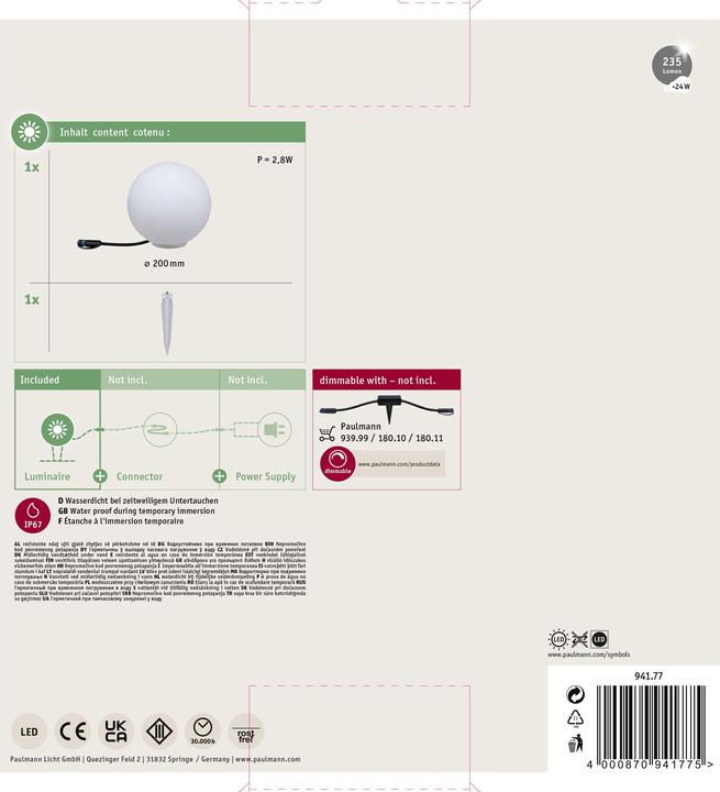 Produktbild Paulmann Outdoor Plug & Shine Globe (235 lm, IP67)