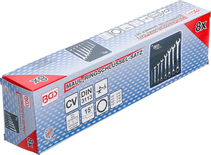 Actual product image BGS Combination Spanner Set Inch Sizes 1/8" - 9/16" Withworth 8 pcs.
