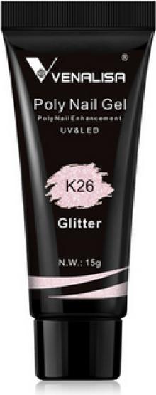 Venalisa Poly Gel K26 (Nagellacktrockner, Glitter Rosa)