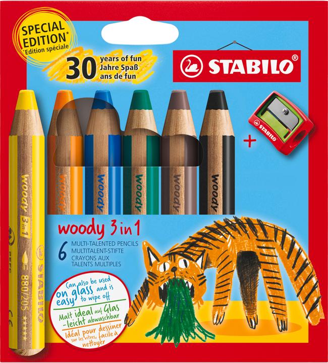 Actual product image Magni STABILO Buntstifte woody 3in1 Tiger Design 6 Stück mit Spitzer (Assorted, 6 x)