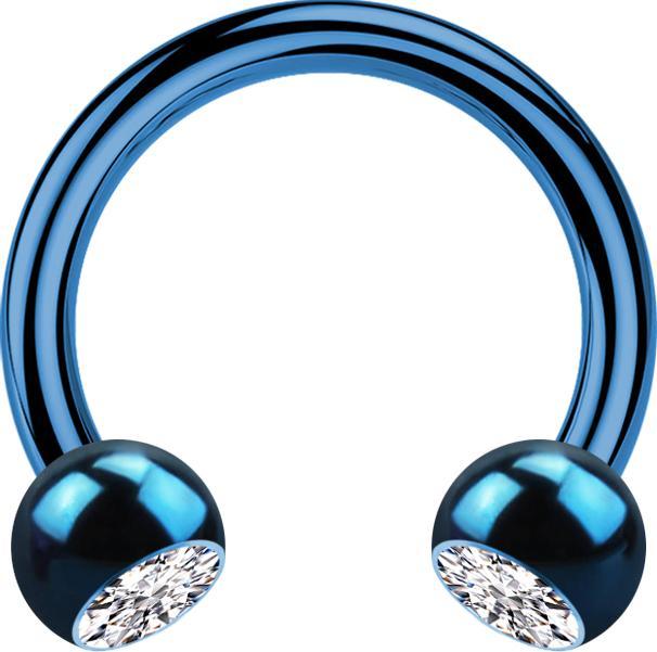 Star Piercing Micro Circular Barbell dunkelblau mit zwei Kugeln Kristall silber (Chirurgenstahl 316L)
