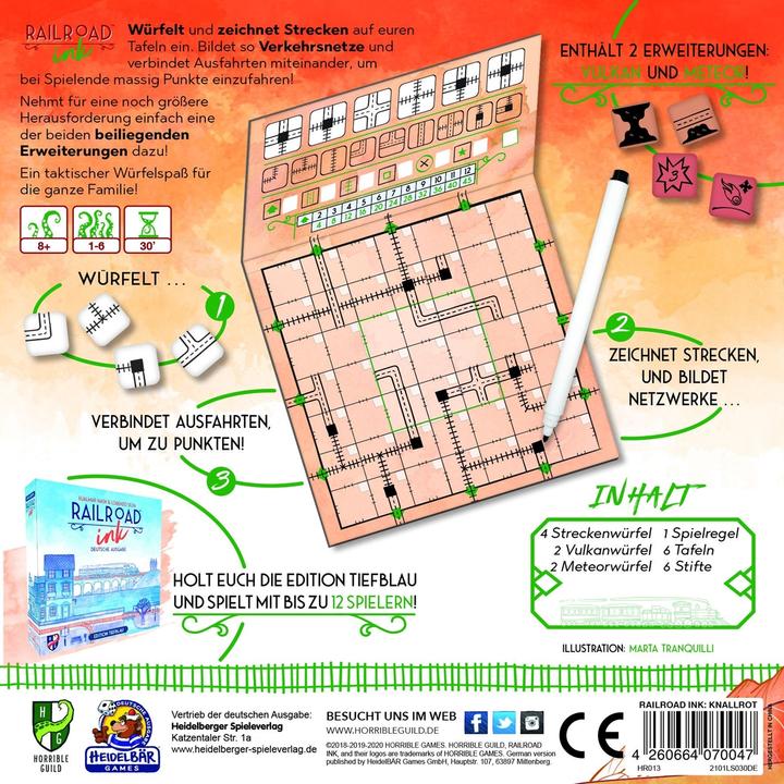 Nutritional values and ingredients Horrible Guild HR013 - Railroad Ink: Edition bright red, dice game, 1-6 player, from 8 years (DE edition) (German)