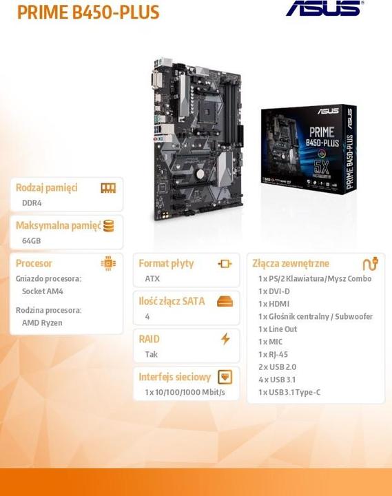 Actual product image ASUS Prime B450-Plus (AM4, AMD B450, ATX)