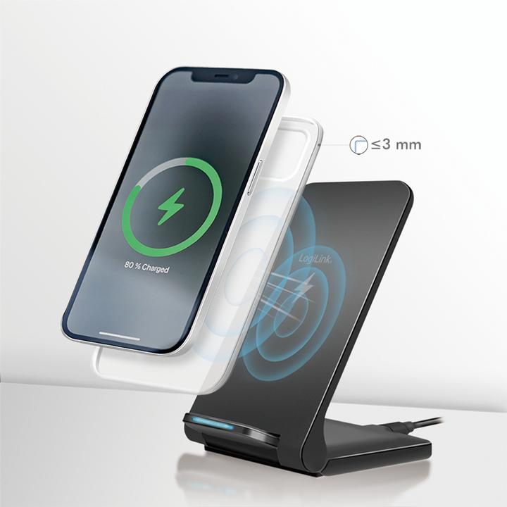 Produktbild LogiLink ZUB Smartphone Stand & WL Charger black (15 W)
