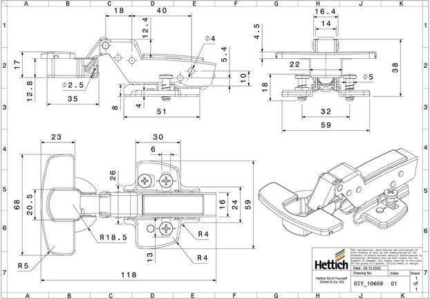 Produktbild Hettich Sensys Topfscharnier mit integrierter Dmpfung, innenliegend 35 mm, 2 Stck