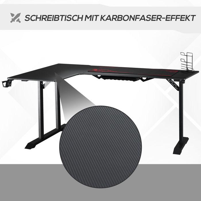 Produktbild Swisshandel24 Gaming Tisch Schreibtisch L-förmige mit Kopfhörerhaken Getränkehalterung MDF Metall Schwarz+Rot 168x