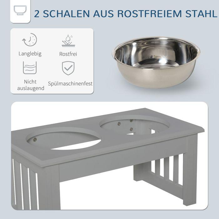 Produktbild Swisshandel24 Hunde-Futterstation, rutschfest, 44x24x15cm, Grau, 0,9L pro Napf (0.90 l)