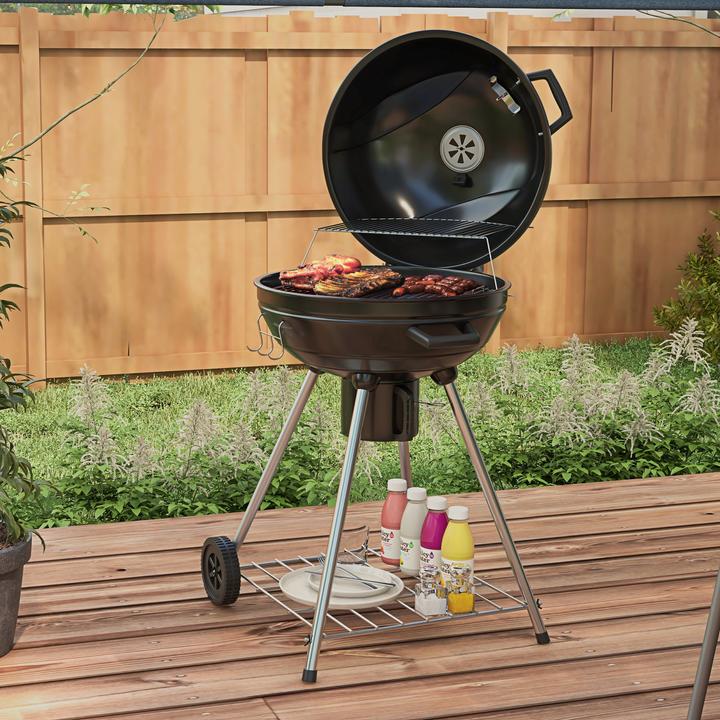 Produktbild Outsunny Kugelgrill für Holzkohle mit Seitenhaken und Rollen