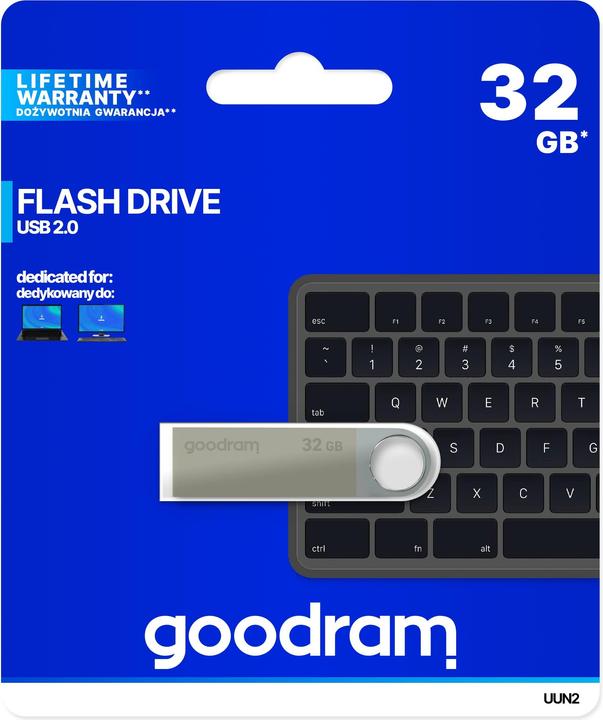 Actual product image Goodram 32GB USB 2.0 - 32 GB - USB Type-A - 2.0 - 20 MB/s - Rotating ring - Black - Silver (32 GB, USB 2.0)