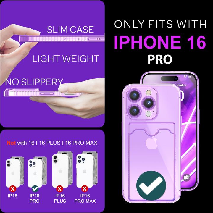 Produktbild Nalia Klar Transparente Neon Silikon Hülle Kartenhalter (Apple iPhone 16 Pro)