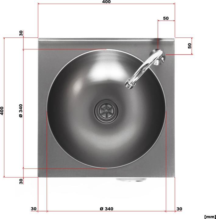 Produktbild XPOtool Gastro Waschbecken Edelstahl rund Kniebedienung Handwaschbecken Spüle (400 mm, 400 mm)