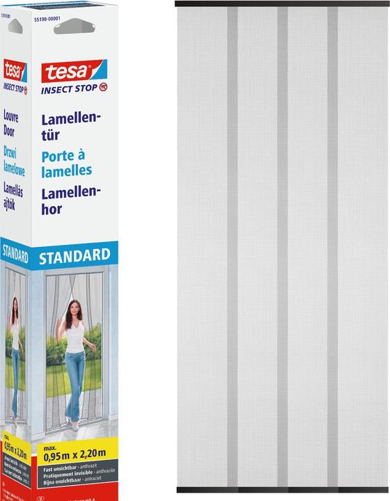 Produktbild tesa Insektenschutz STANDARD Lamellentür, Vorhang mit Klettverschluss, ohne Bohren (95 x 220 cm)