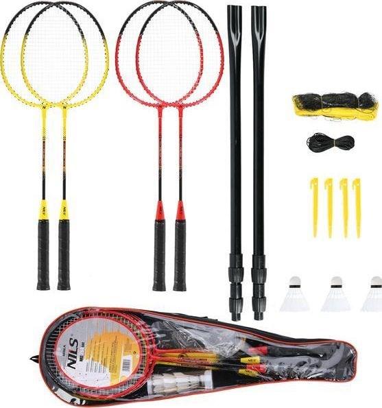 Image du produit Nils NRZ264 ALUMINIUM Jeu de badminton 4 raquettes 3 flèches à ressort 600x60cm filet valise