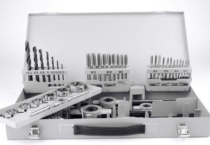 GSR 45 tlg HSS DIN Gewindeschneidsortiment M3-M12 mit HSS- Kernlochspiralbohrern und Haltewerkzeuge