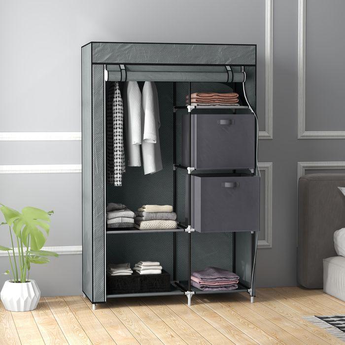Image du produit Swisshandel24 Armoire en tissu, armoire pliante avec tiroirs, armoire avec tringle à vêtements, fermeture à (102 x 42,5 x 162,5 cm)