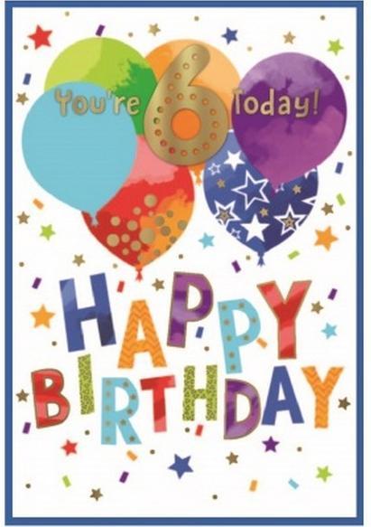 Actual product image Simon Elvin Balloons 6th Birthday Greetings Card (Pack of 6) (6 pcs.)