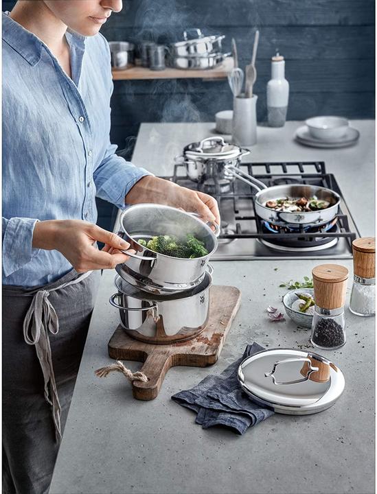 Produktbild WMF Kochtopf Dampfgarer 16cm klein Metalldeckel 1,2l Mini Edelstahl Induktion (16 cm, Dampfkochtopf, Edelstahl)