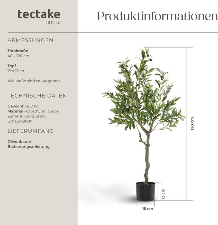 Image du produit tectake Künstlicher Olivenbaum Oleand, realistische Textur (120 cm)