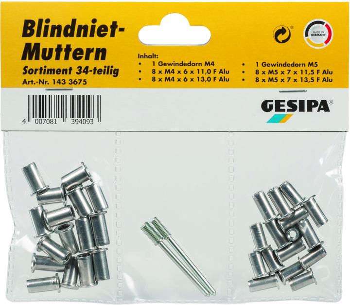 Produktbild Gesipa Blindnietmuttern M4/M5,34tlg