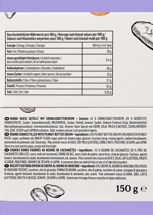 Nährwerte und Zutaten KoRo Runde Kekse gefüllt mit Erdnussbuttercreme (12 Stk., 1800 g)