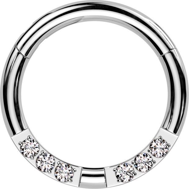 Star Piercing Micro Segmentring klappbar silber front Kristalle silber getrennt (Chirurgenstahl 316L)
