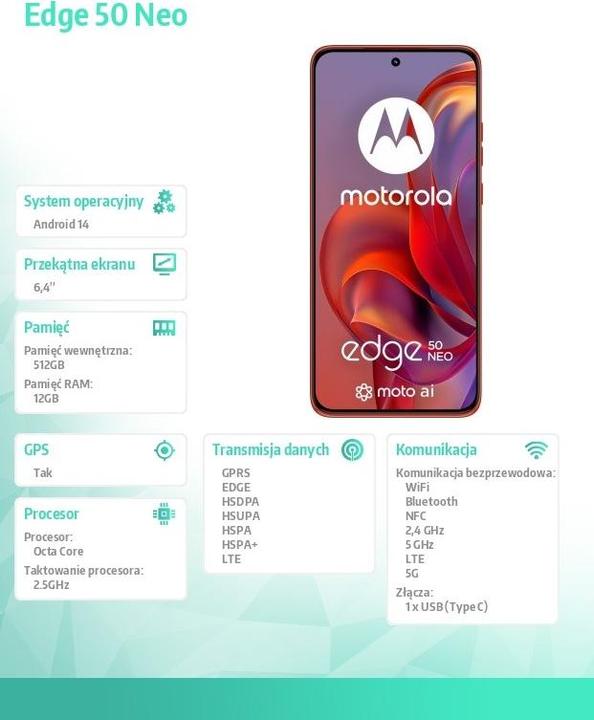 Label énergétique Motorola Edge 50 Neo (512 Go, PANTONE Poinciana, 6.55", Double SIM, 50 Mpx, 5G)