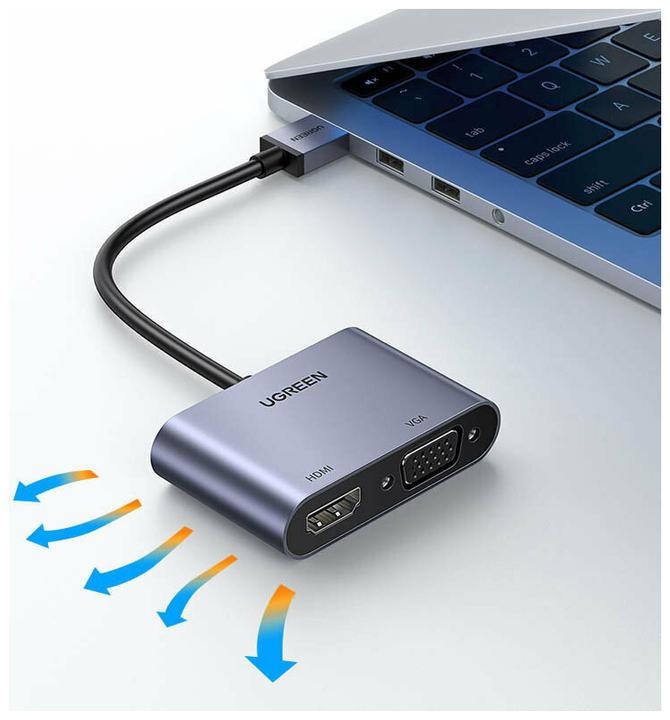 Actual product image Ugreen adapter converter USB - HDMI 1.3 (1920 x 1080@60Hz) + VGA 1.2 (1920 x 1080@60Hz) grey (CM449) (USB 3.0, 1.70 cm)
