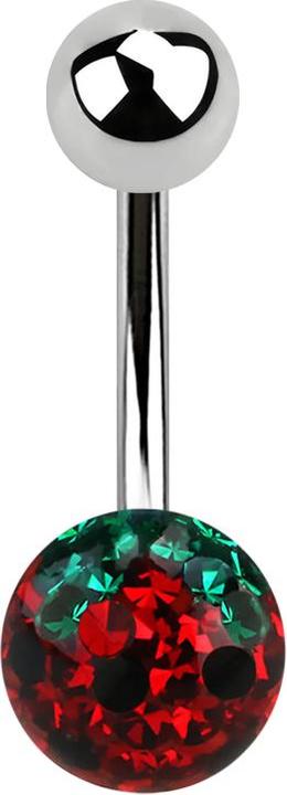 Image du produit Star Piercing Banane argentée avec boule de cristal Fraise Couche de protection en époxy (Acier chirurgical 316L)