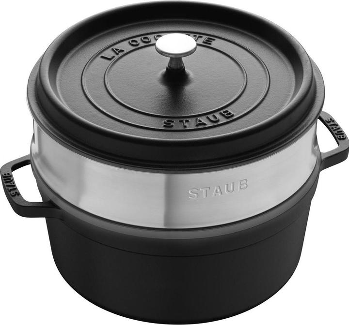 Staub Cocotte with steamer insert, 24 cm | Black | Round | Cast iron (40508-814-0) (24 cm, Cast iron)