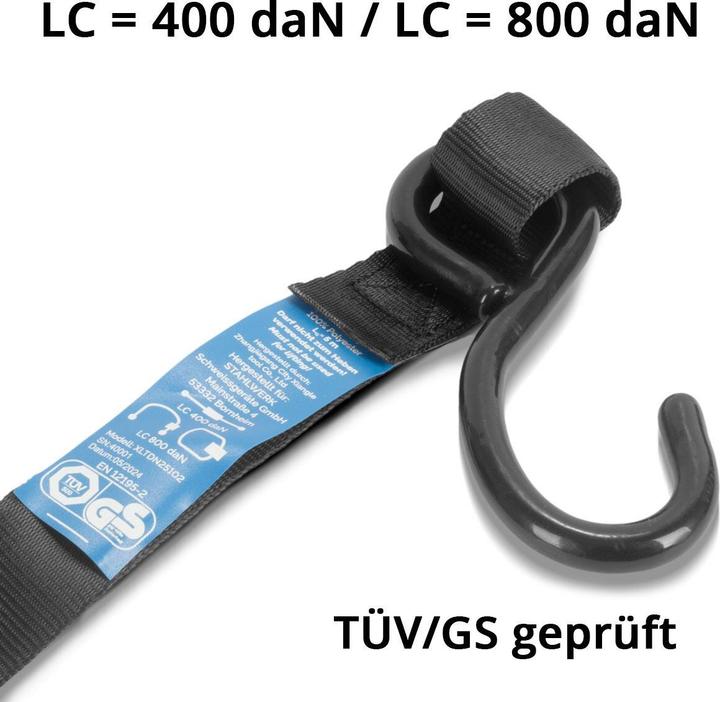 Actual product image Stahlwerk Ratchet strap with hook set of 4 5 m x 25 mm 800 kg lashing strap