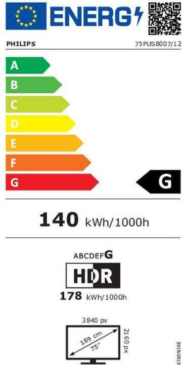 Energy Label Philips 75PUS8007 (75", PUS8007, LED, 4K, 2022)