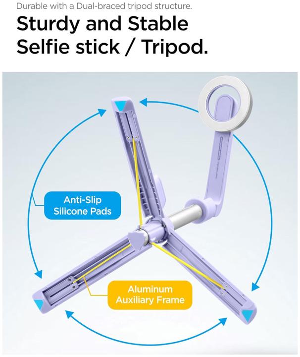 Image du produit Spigen S571W Canne à selfie Bluetooth MagSafe avec trépied - Violet