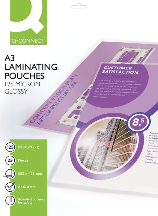 Produktbild Q-Connect Laminierfolien glänzend (A3, 25 Stück, 125 µm)