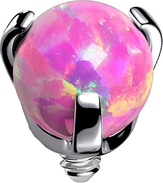 Star Piercing Dermal Anchor silber Kugel Opal pink gefasst (ohne Messing, Titan G23)